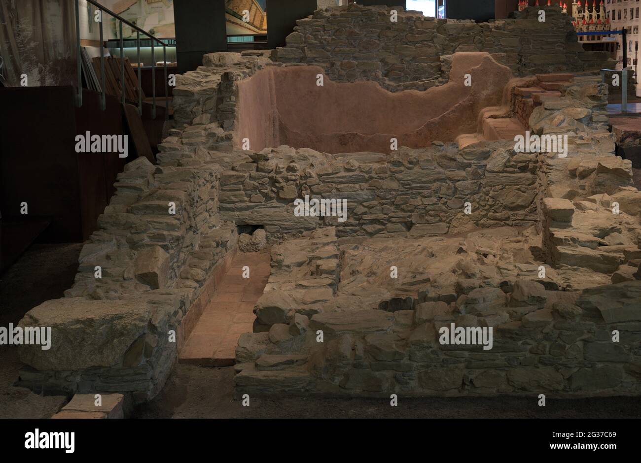 Spain, Galicia, La Coruña province. Archaeological Museum of Cambre. Roman Villa of Cambre. Dated between the 2nd and 4th centuries AD. View of the archaeological remains. Stock Photo