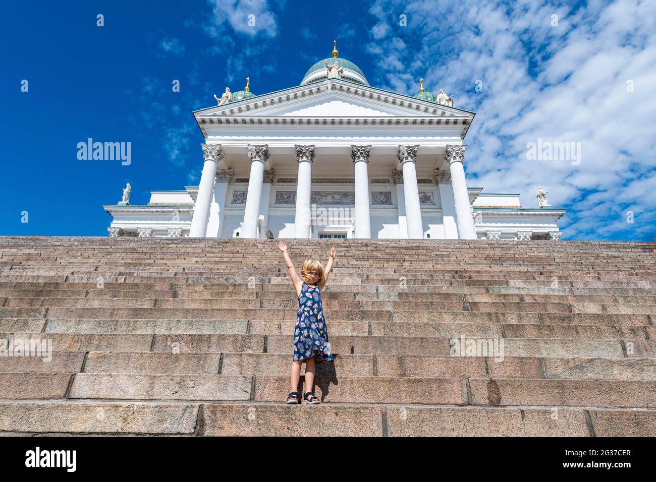 Young girl before the Helsinki Cathedral, Helsinki, Finland Stock Photo