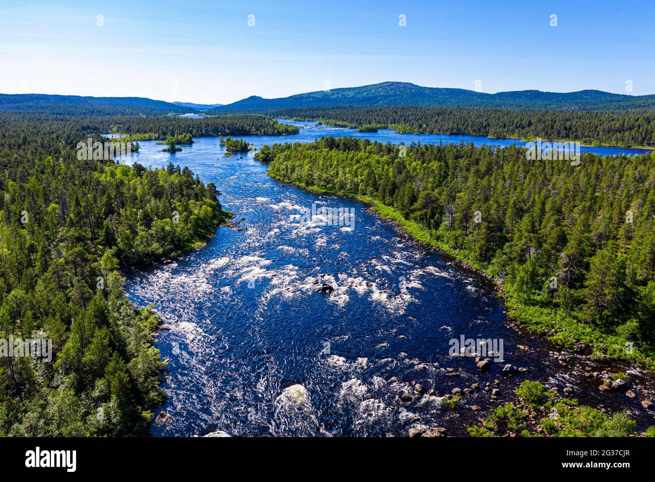 Aerial of Juutuanjoki river, Inari, Finland Stock Photo