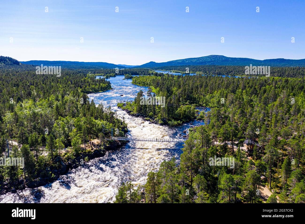 Aerial of Juutuanjoki river, Inari, Finland Stock Photo