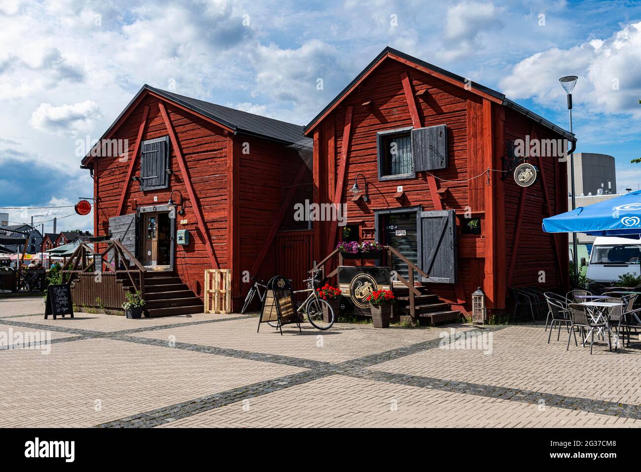 Boat sheds in Oulu, Finland Stock Photo