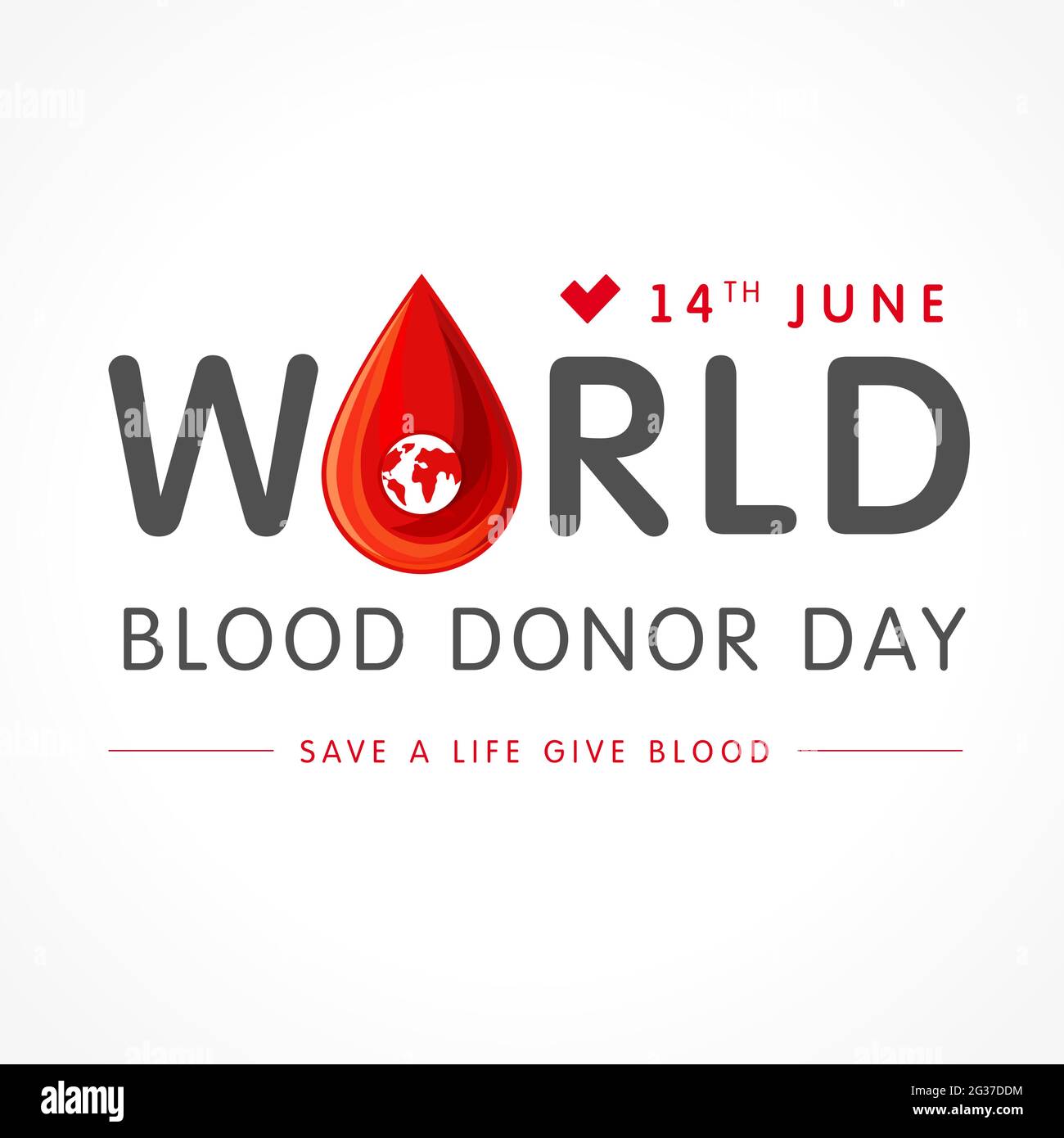 World blood donor day, map and lettering. Vector illustration of Donate blood concept with abstract shape red drop with form letter o for Donor day, J Stock Vector