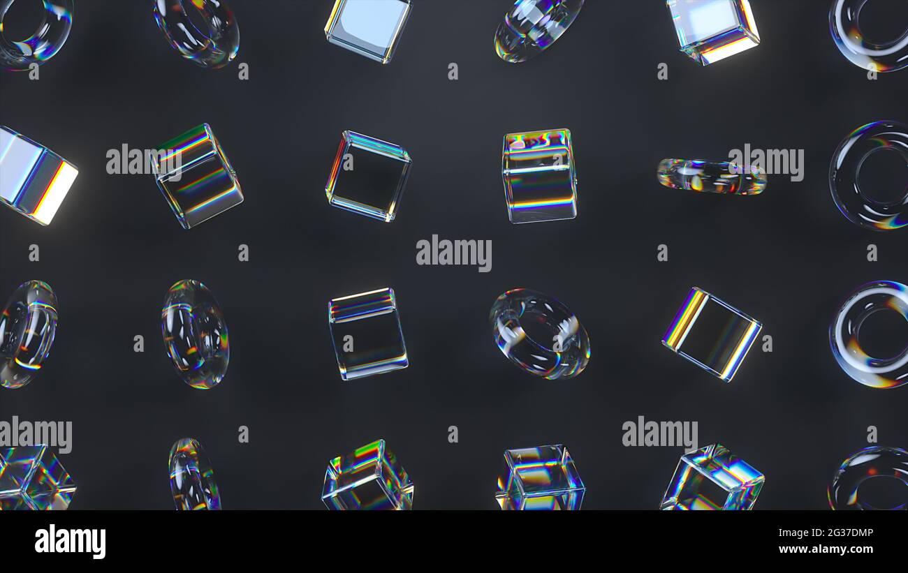 3d glass rotating cubes and torus Stock Photo