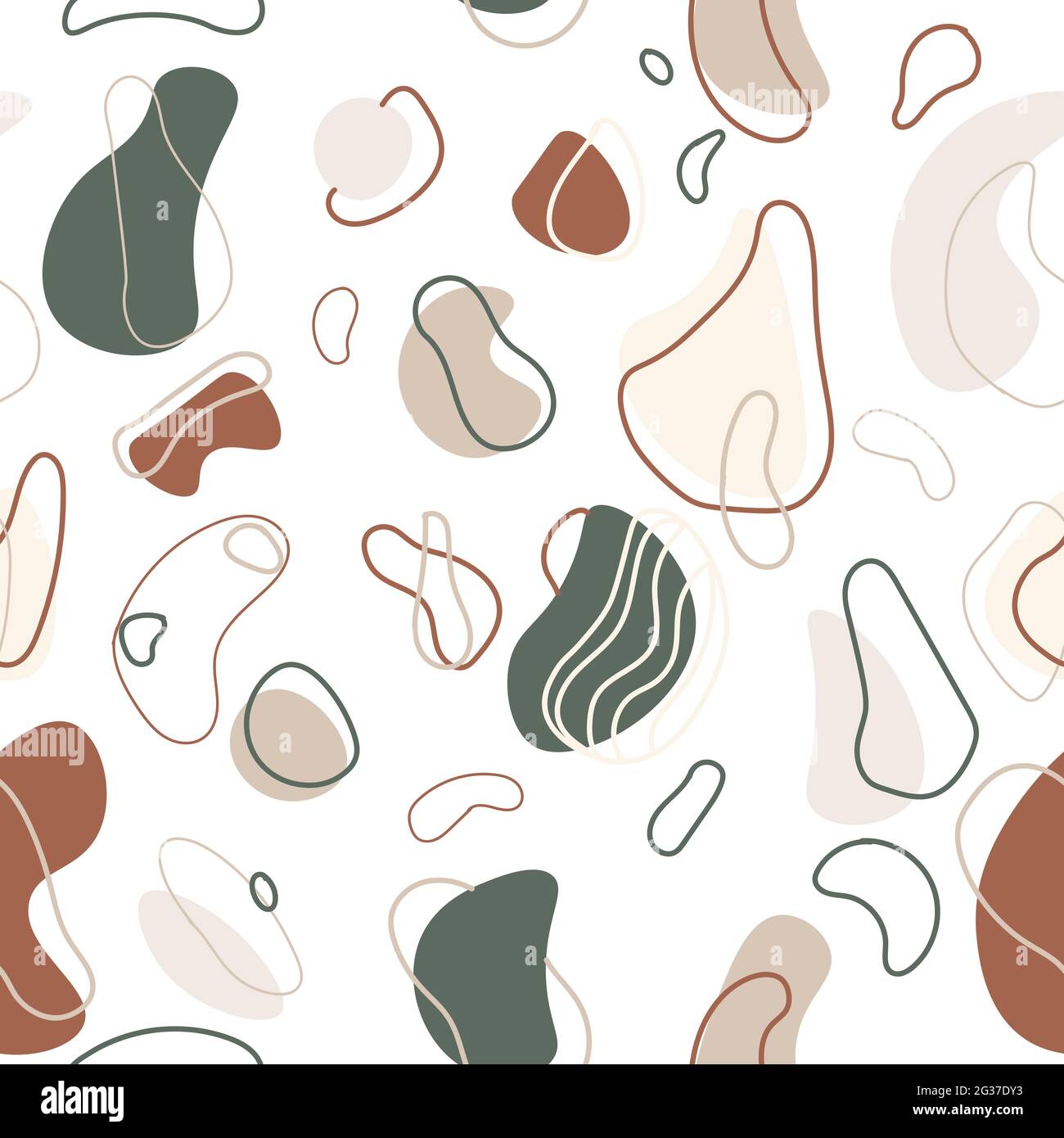 Amoeba seamless pattern conceptual modern art with creative elements and earth tones. Repeat background with liquid and wavy minimalistic stains. Orga Stock Vector
