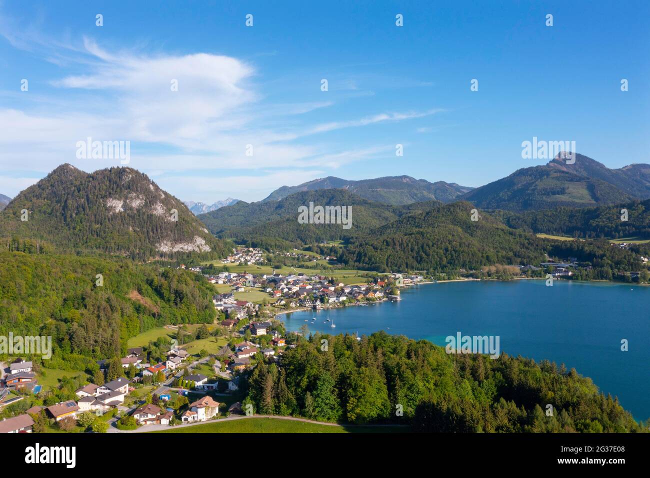 Drone shot, Fuschlsee, Fuschl am See, Salzkammergut, Land Salzburg, Austria Stock Photo