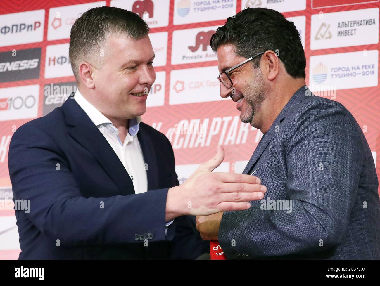 Moscow Russia 14th June 2021 Fc Spartak Moscow S General Director Yevgeny Melezhikov L And Fc Spartak Moscow S New Head Coach Rui Vitoria Give A Press Conference On Vitoria S Appointment Credit Sergei Fadeichev Tass Alamy