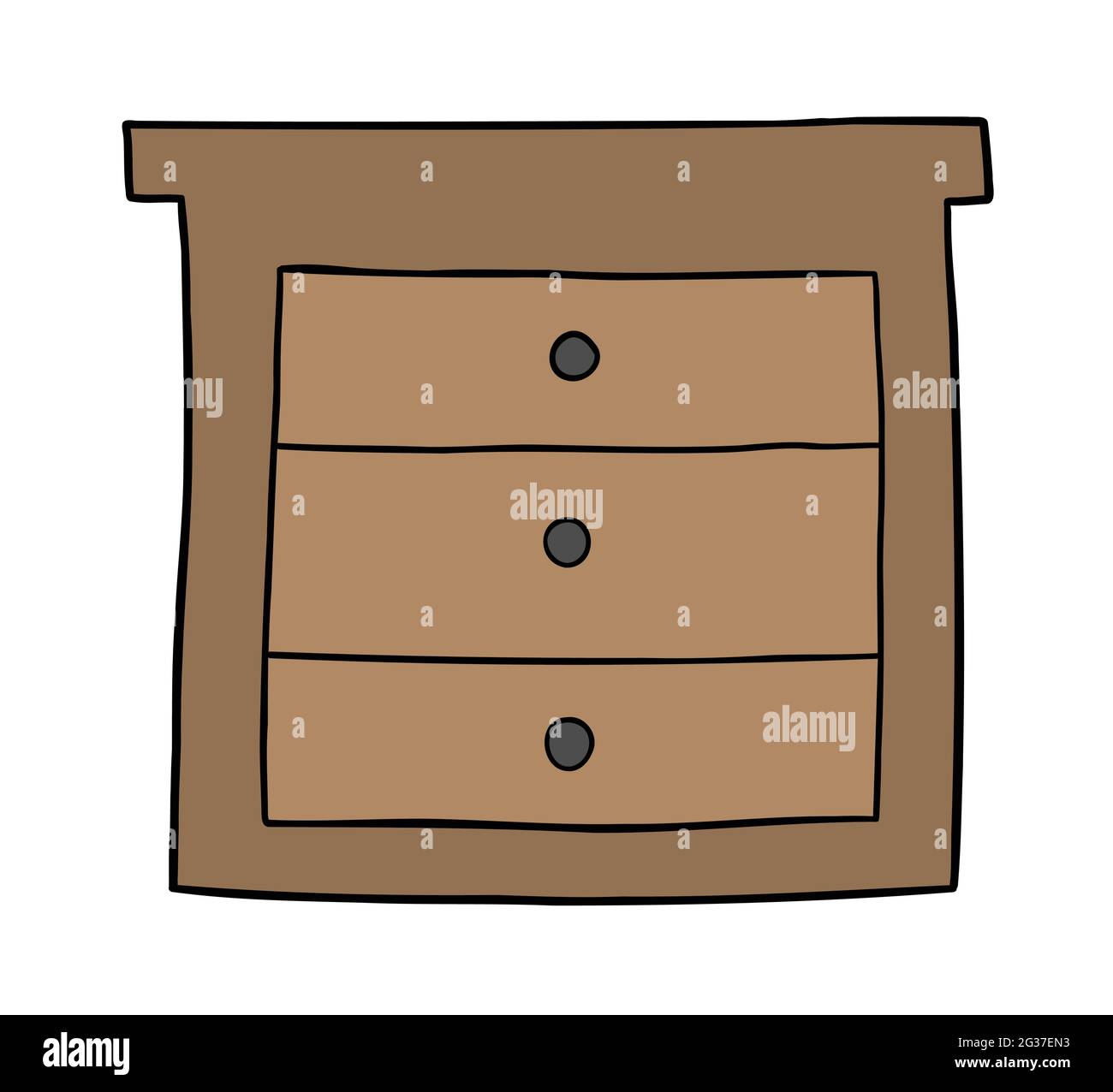 Cartoon vector illustration of chest of drawers. Colored and black outlines. Stock Vector