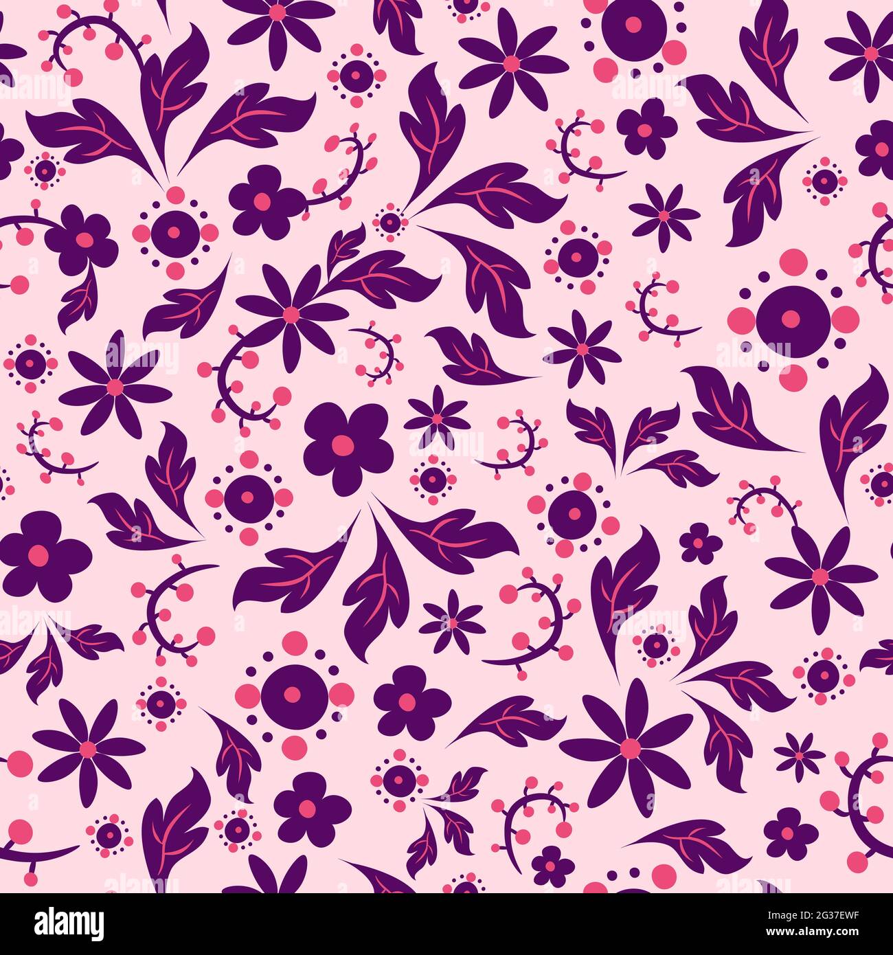 Pink and purple seamless pattern inspired by balkan folk motifs. Repetitive background with polish and hungarian ethnic elements. Stock Vector
