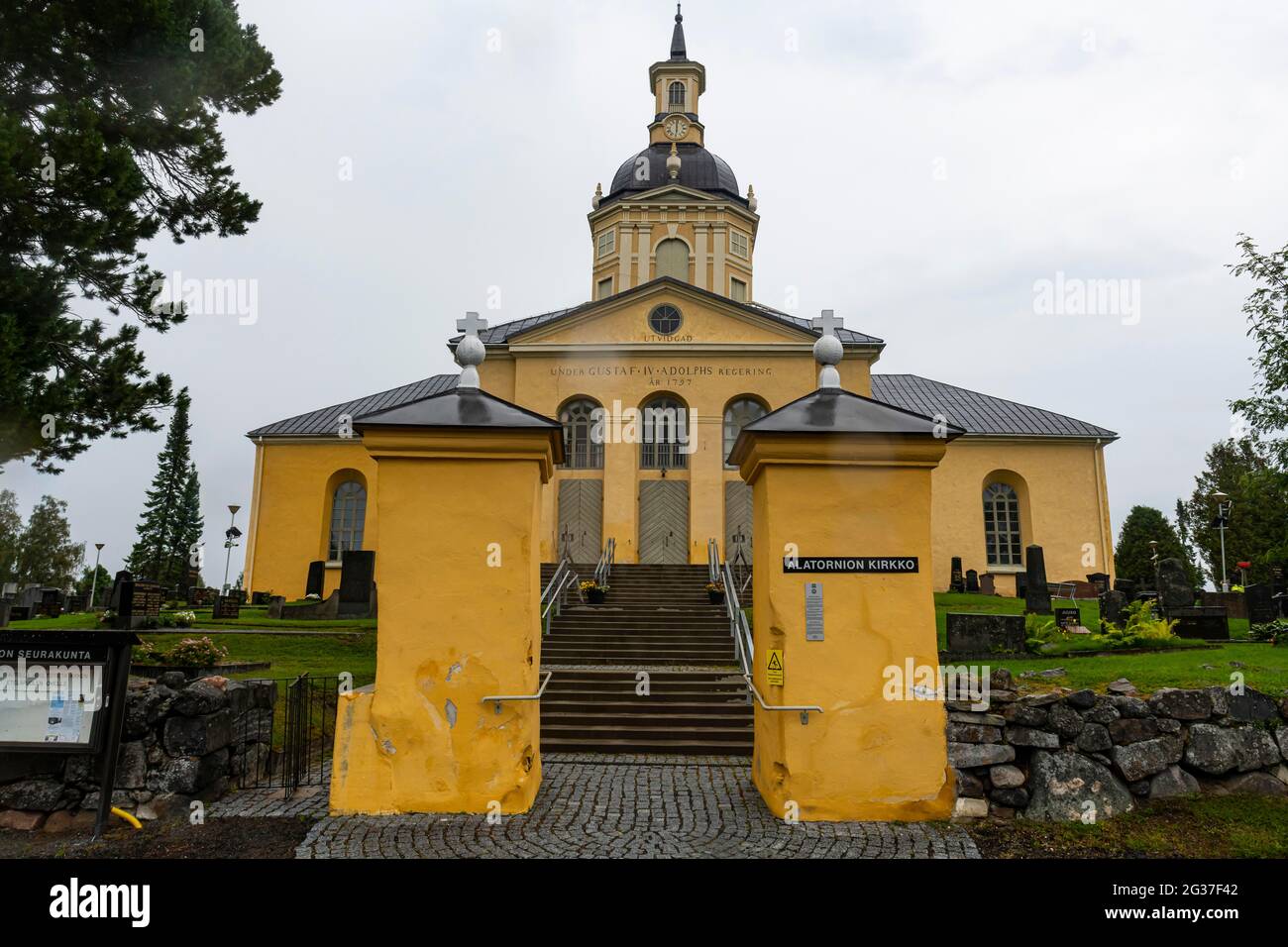 The Alatornio church exterior in and a point in the Unesco world heritage site Struve Geodetic Arc, Kermi, Finland Stock Photo