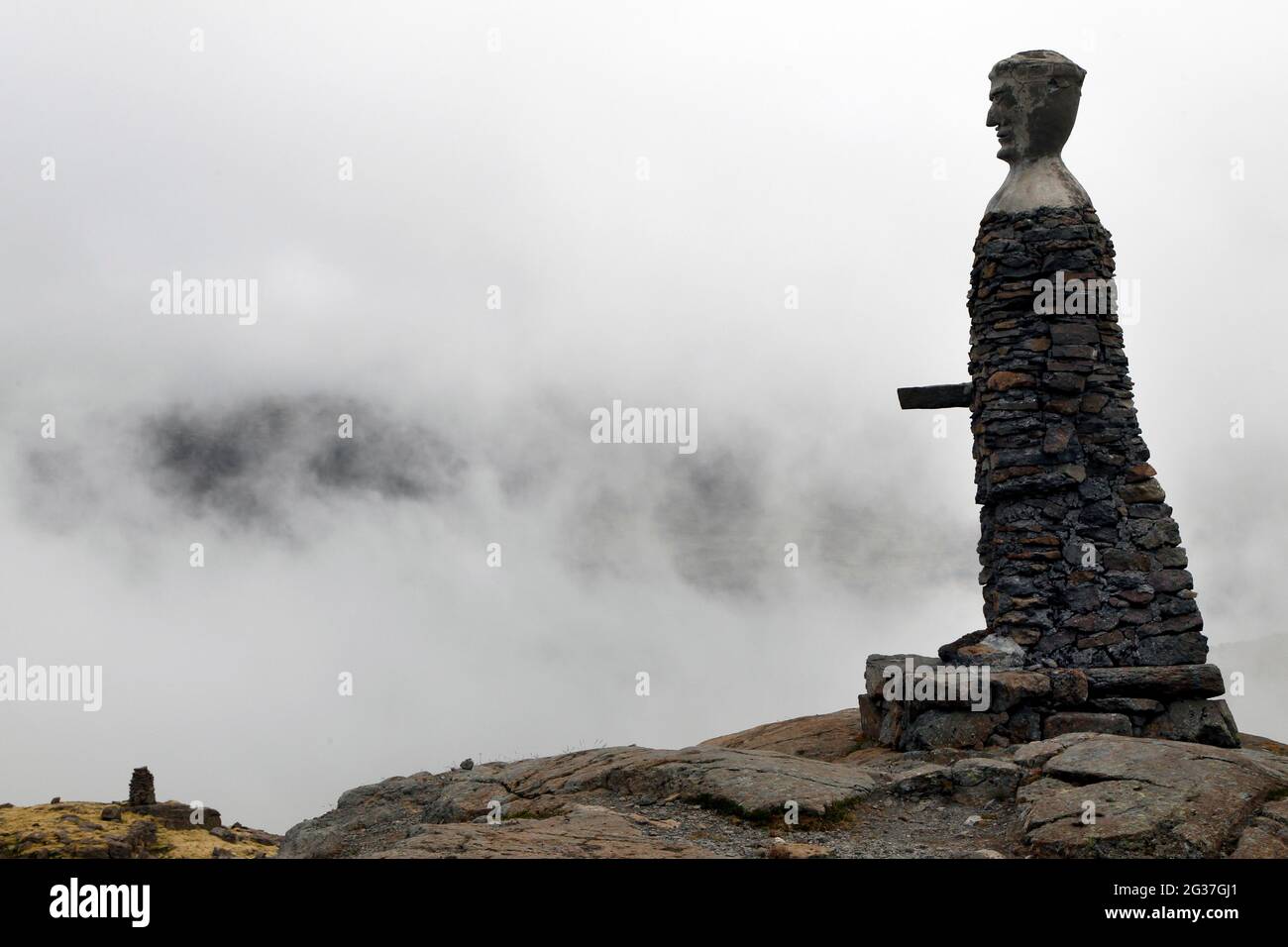Kleifabui, stone sculpture, troll statue, Kleifaheioi, Vestfiroir, Westfjords, Northwest Iceland, Iceland Stock Photo