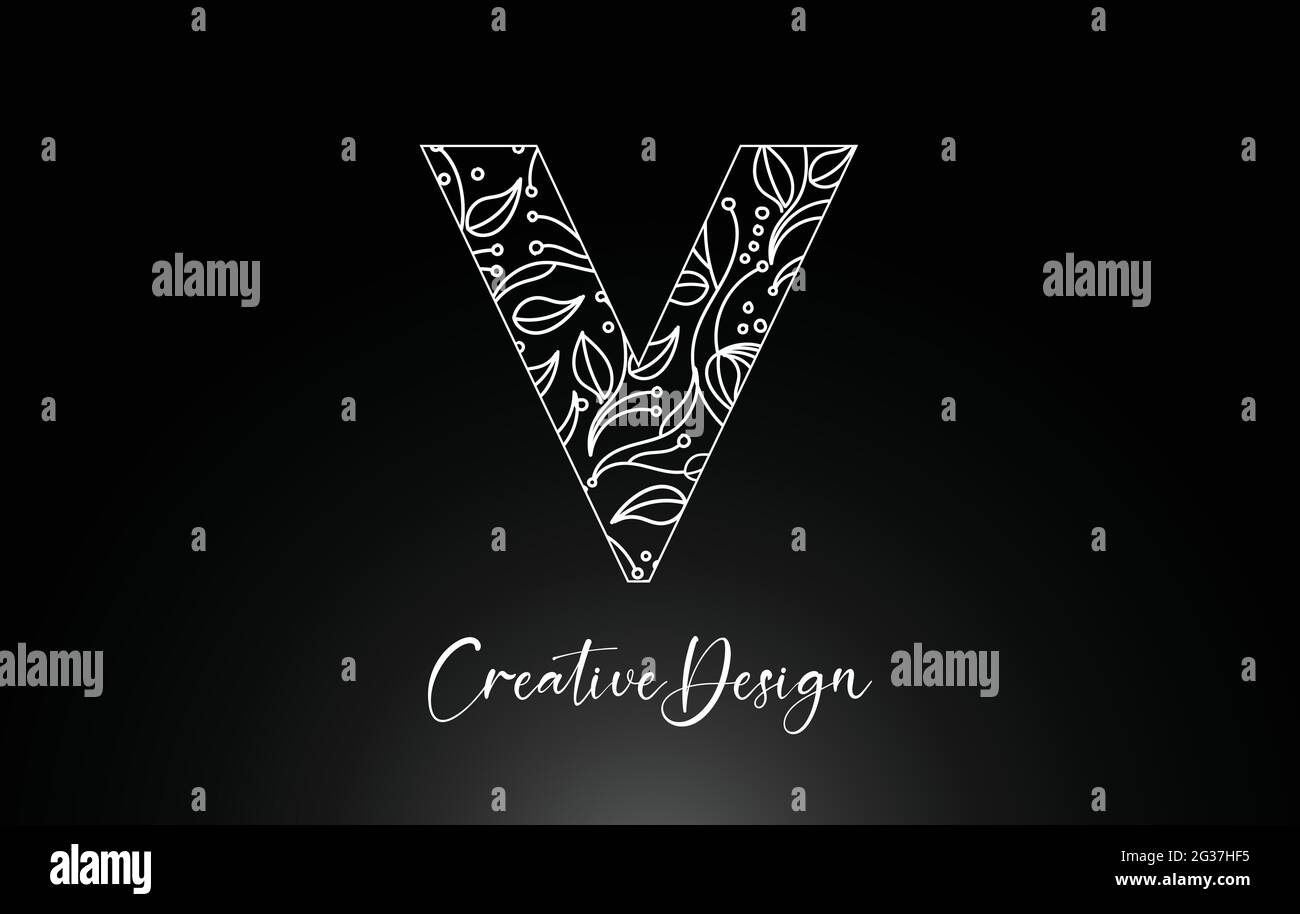 Elegant Letter V Logo made of Flowers with Leafs and Floral Pattern ...