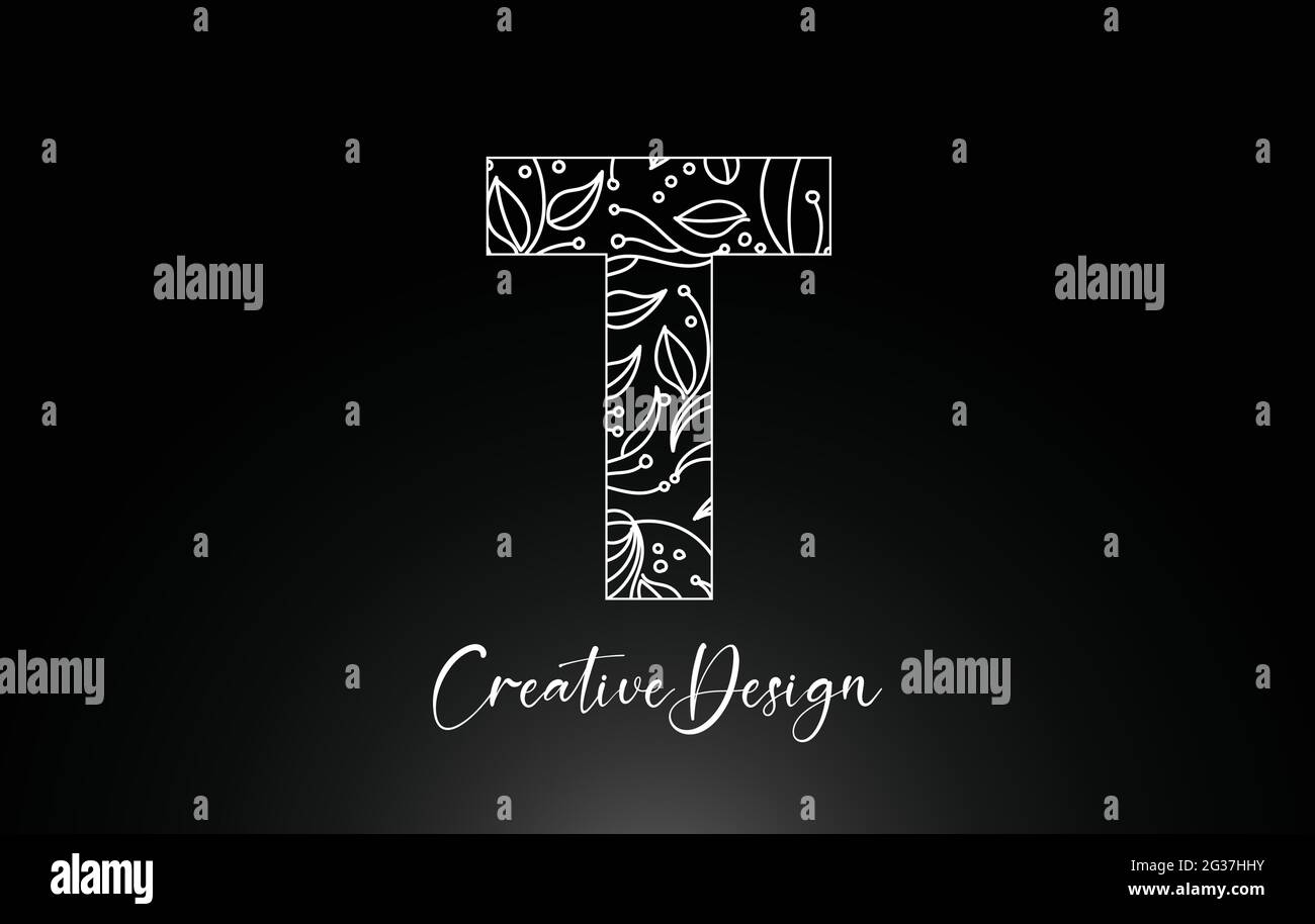 Elegant Letter T Logo made of Flowers with Leafs and Floral Pattern ...