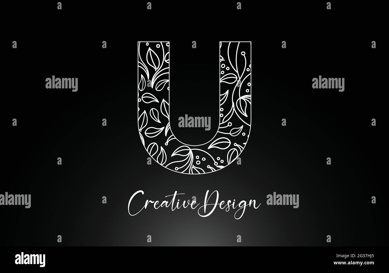 Elegant Letter U Logo made of Flowers with Leafs and Floral Pattern ...