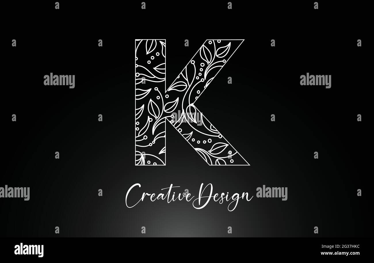 Elegant Letter K Logo made of Flowers with Leafs and Floral Pattern ...