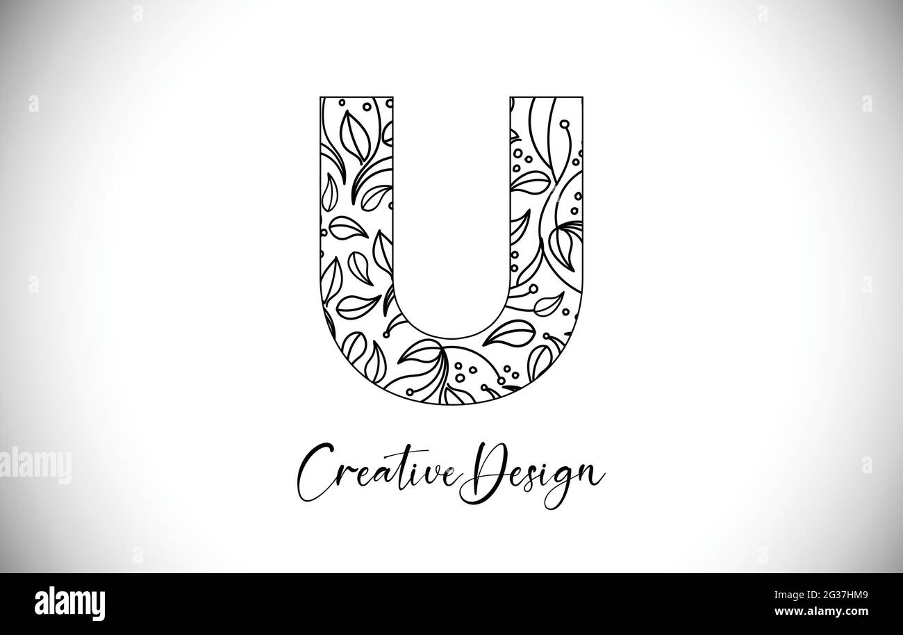 Elegant Letter U Logo made of Flowers with Leafs and Floral Pattern ...
