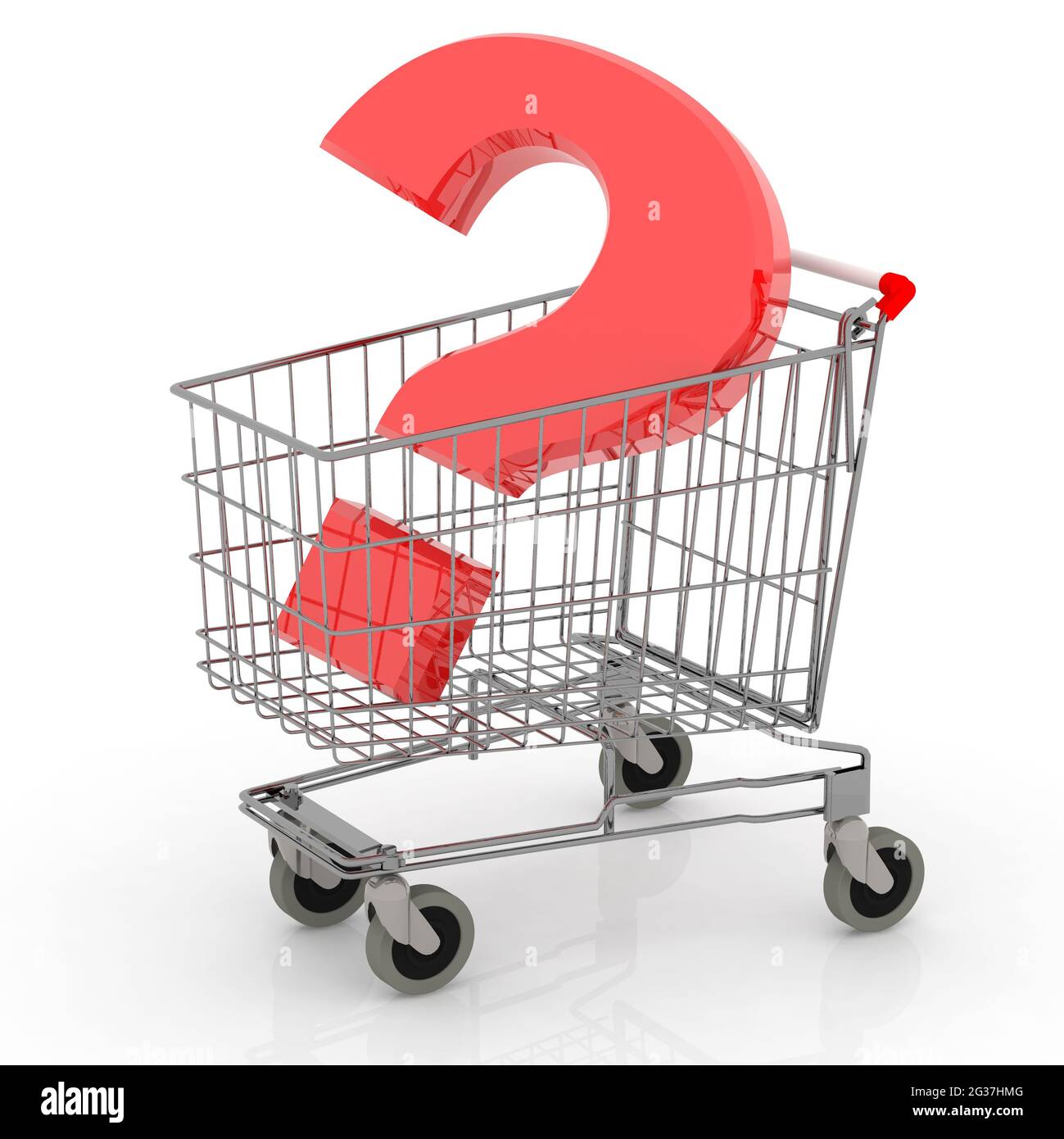 shopping cart with red question mark isolated on white background 3d illustration Stock Photo