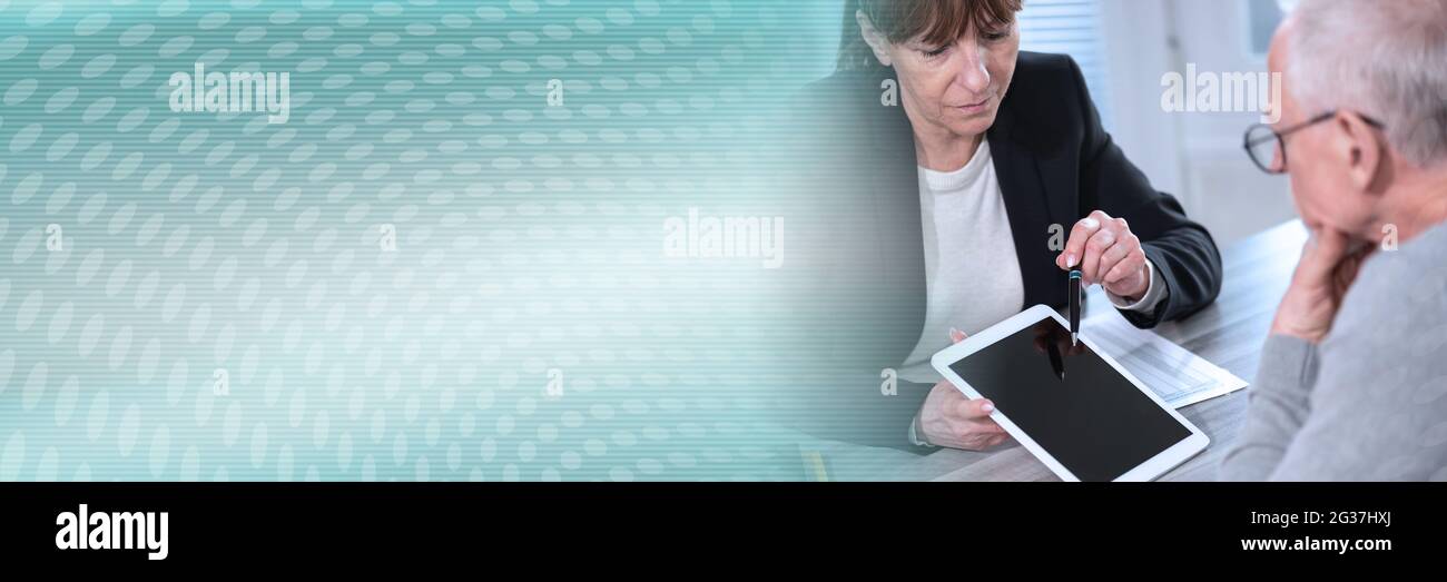 Female financial adviser giving information on digital tablet to her ...