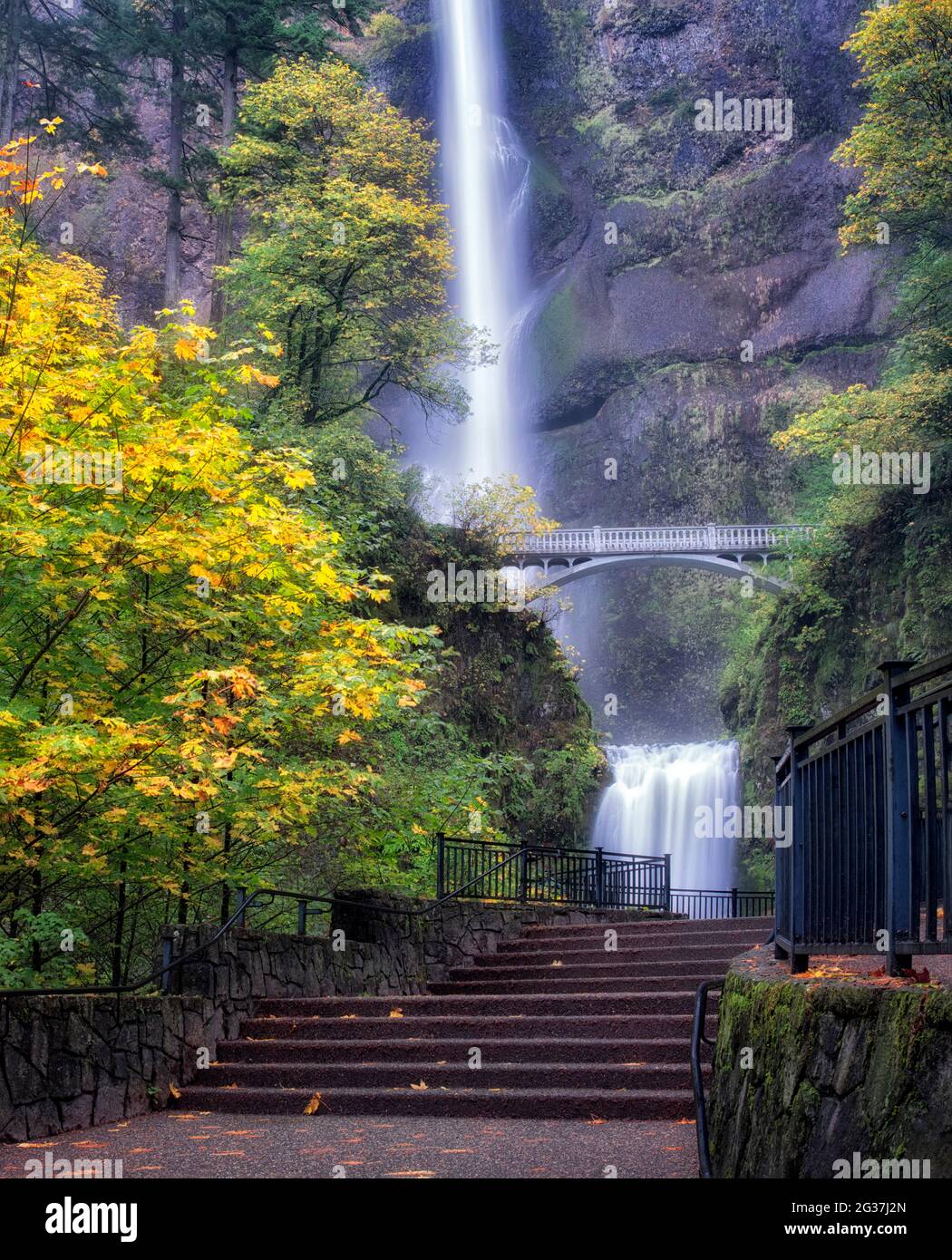 Multnomah Falls. with pathway and fall color. Columbia River Gorge National  Scenic Area, Oregon Stock Photo - Alamy