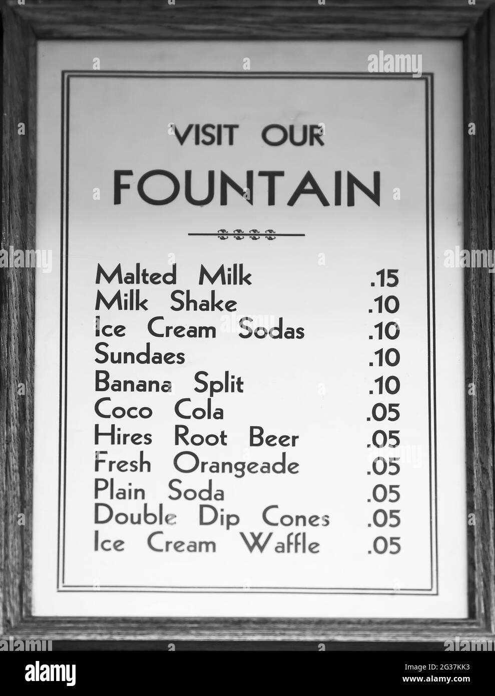 Old, original, retro sign for fountain drinks in the 1950's and 1960's. Stock Photo