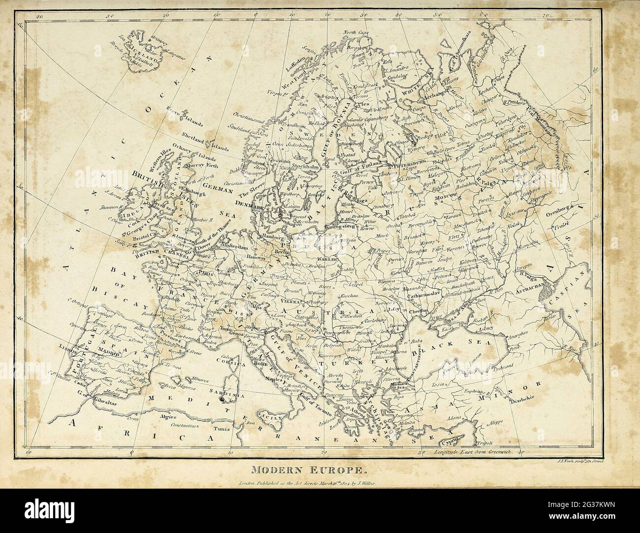 Map Of Modern 1810 Europe Copperplate Engraving From The Map Of Modern 1810 Europe Copperplate Engraving From The Encyclopaedia Londinensis Or Universal Dictionary Of Arts Sciences And Literature Volume Vii Edited By Wilkes John Published In London In 1810 2G37KWN
