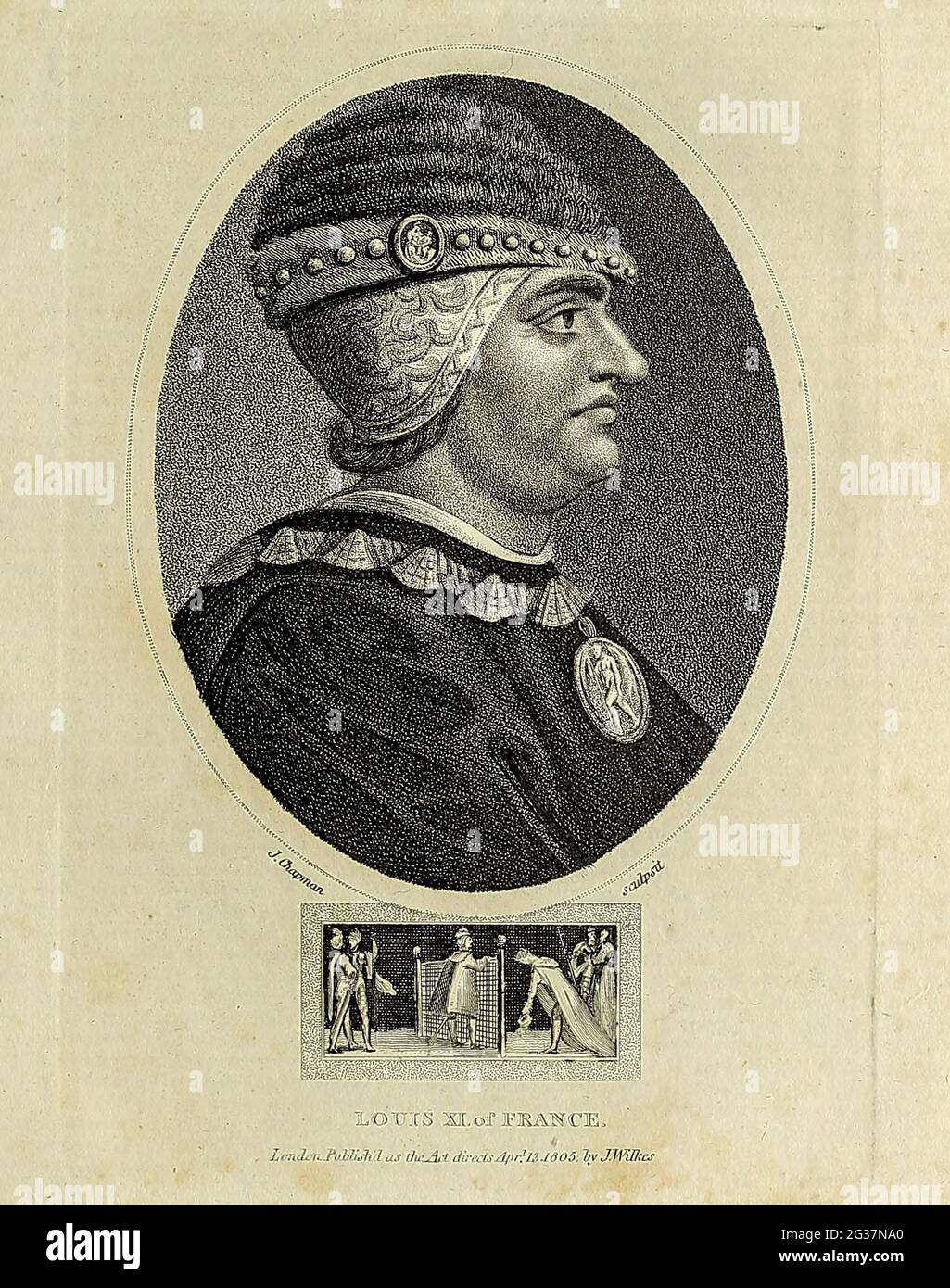 Louis XI of France Louis XI (3 July 1423 – 30 August 1483), called "Louis the Prudent" (French: le Prudent), was King of France from 1461 to 1483. He succeeded his father, Charles VII. Copperplate engraving From the Encyclopaedia Londinensis or, Universal dictionary of arts, sciences, and literature; Volume VII;  Edited by Wilkes, John. Published in London in 1810 Stock Photo