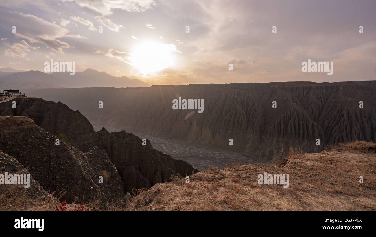 Dushanzi Grand Canyon in Karamay, Xinjiang, with the sun shining