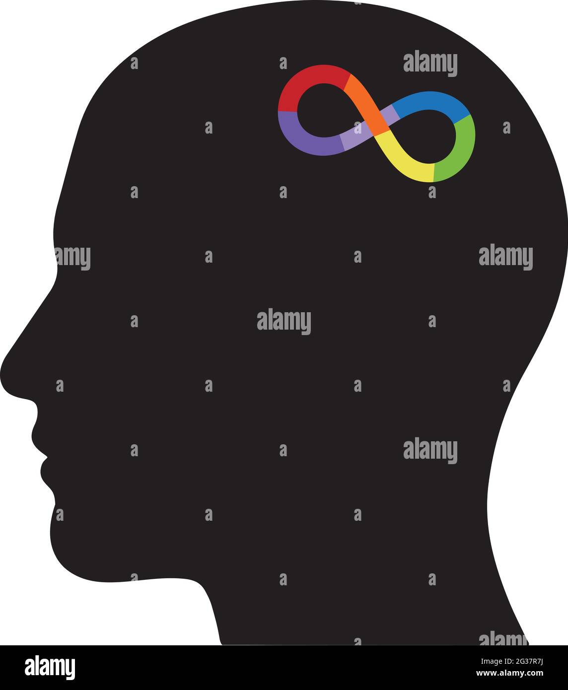 Vector illustration silhouette of Human Head with Autism awareness symbol logo in colour Stock Vector