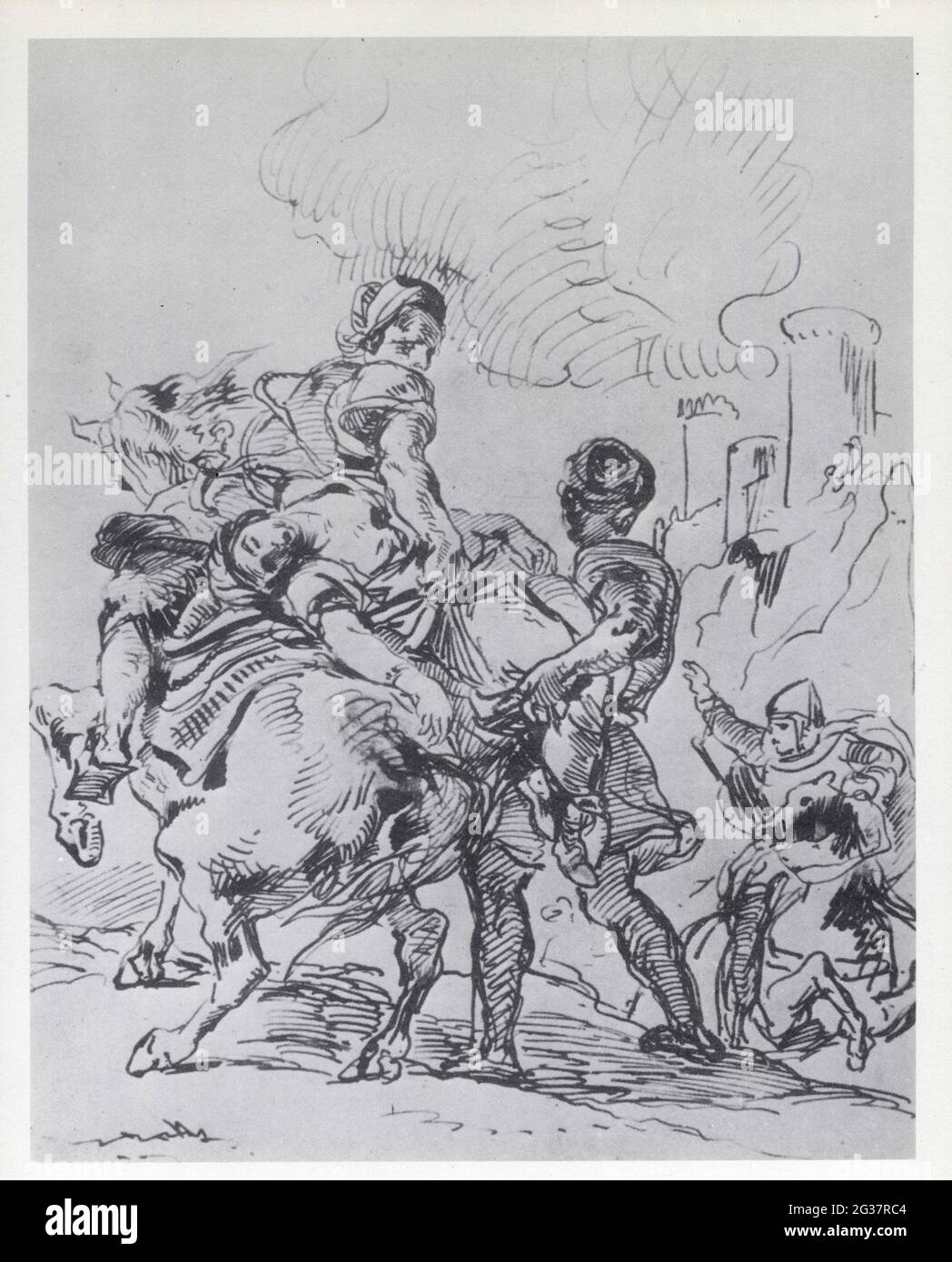 Eugène Delacroix. Étude de composition pour L'Enlèvement de Rebecca. Vers 1846.Plume. Stock Photo