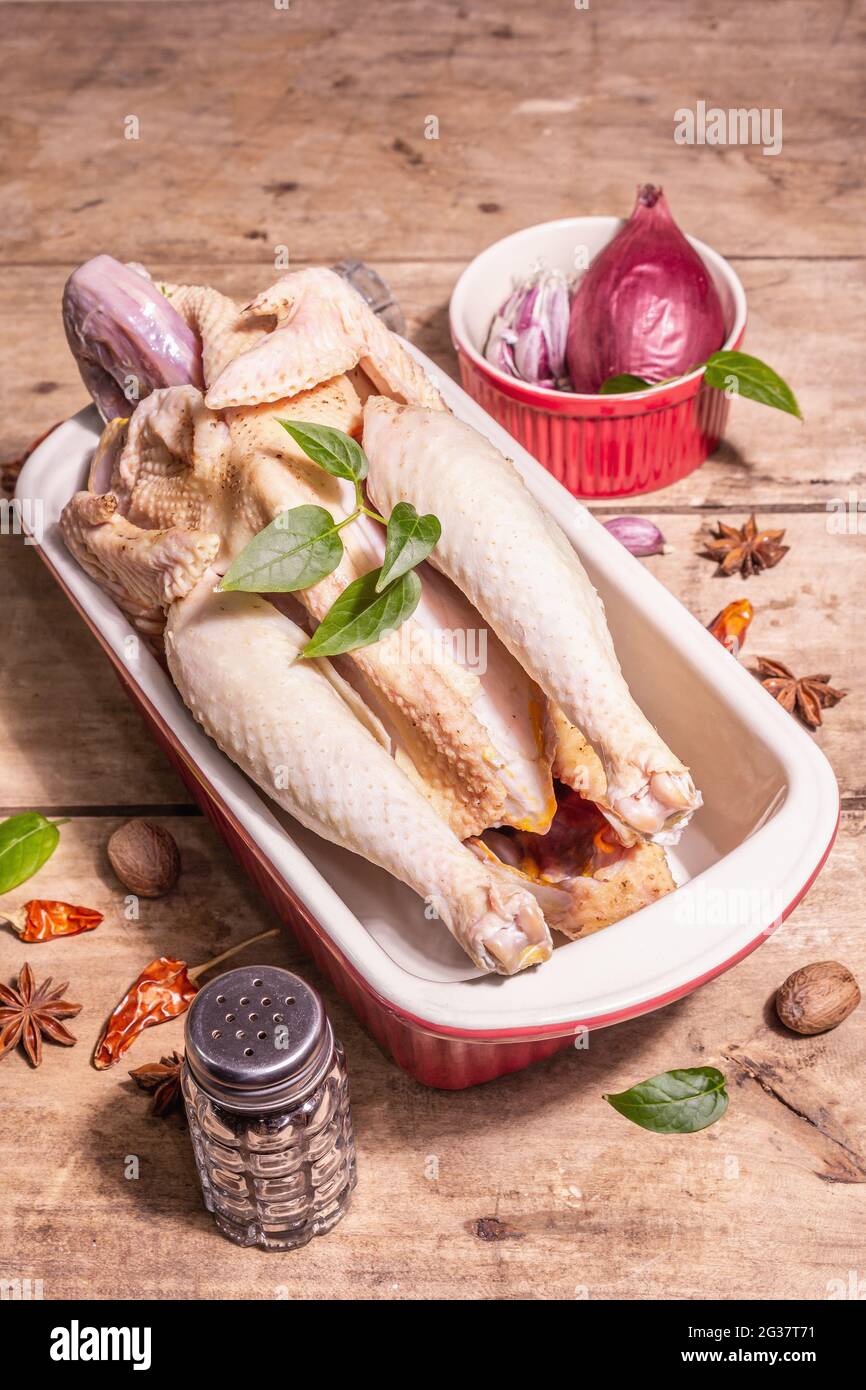 Raw whole chicken carcass for healthy food lifestyle. Freerange farm