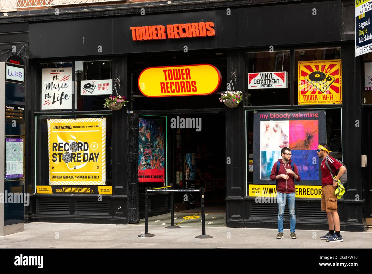 Tower Records music shop storefront at 7 Dawson Street, Dublin, Ireland as of June 2021 Stock Photo
