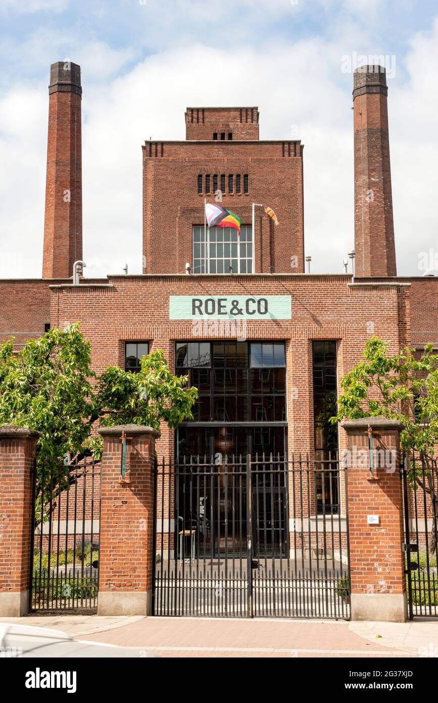 Pride flag flying at the Roe & Co distillery by Diageo at 92 James St, The Liberties, Dublin 8, Ireland as of June, 2021. Stock Photo
