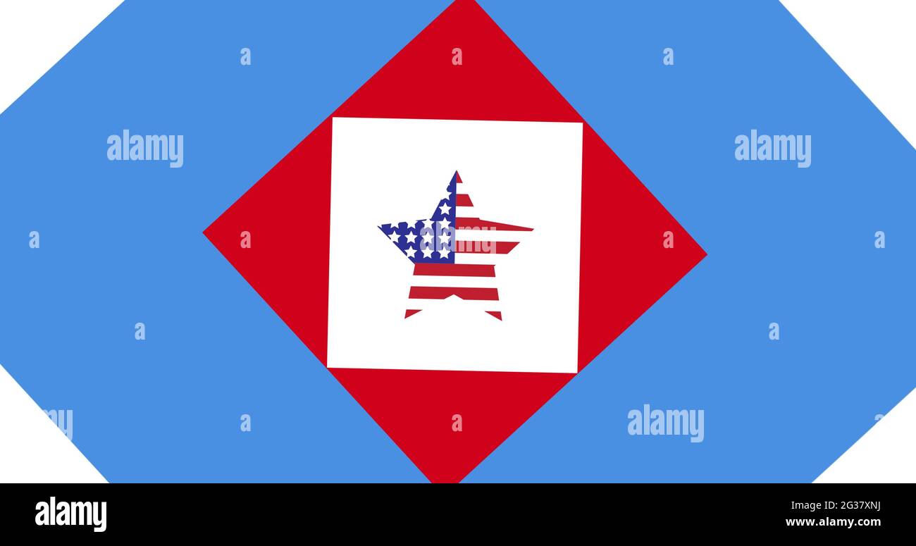 Composition of american flag star on red, blue and white background