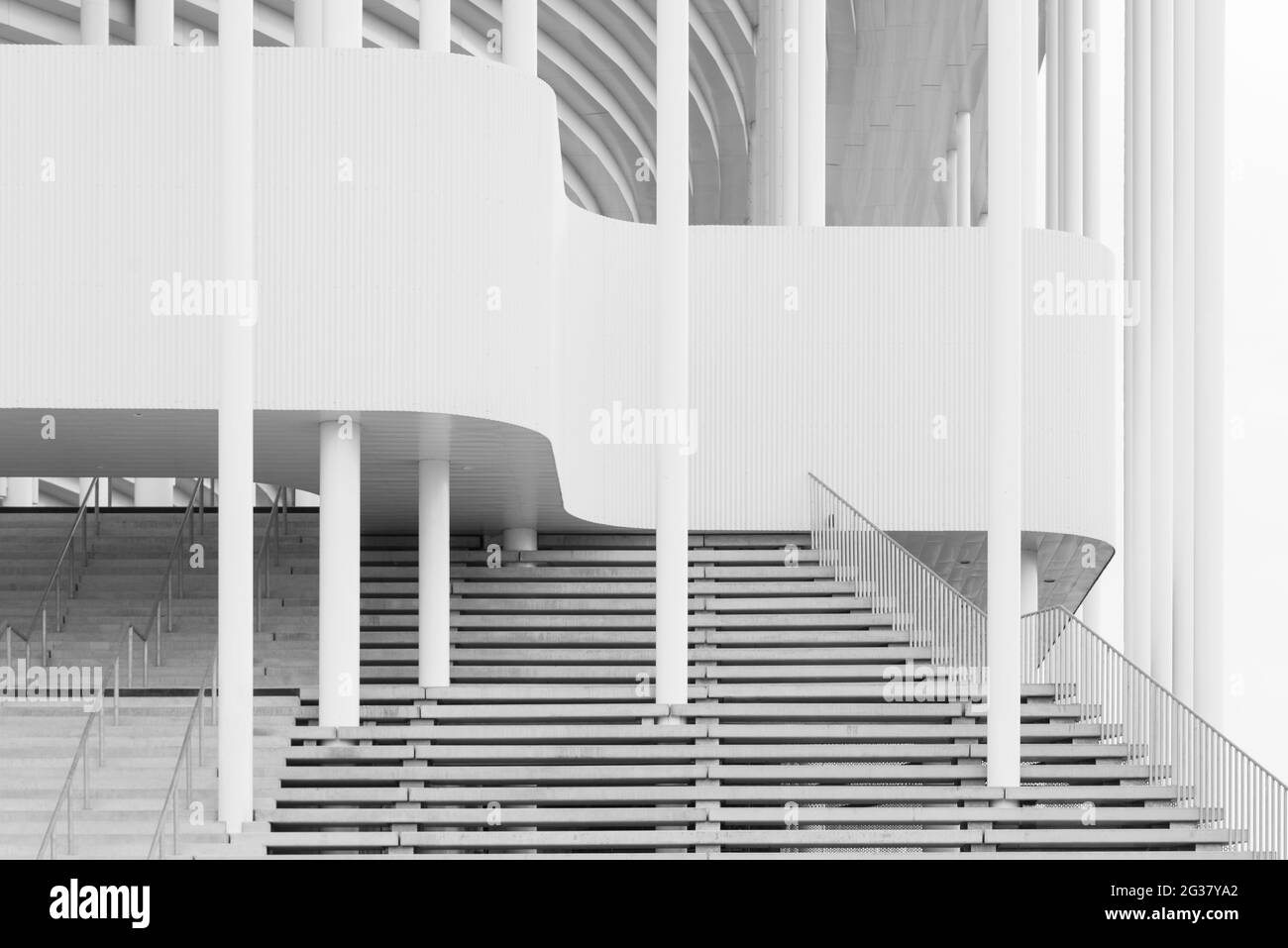 Grayscale shot of architectural details of Matmut Atlantique Stadium in Bordeaux, France Stock Photo