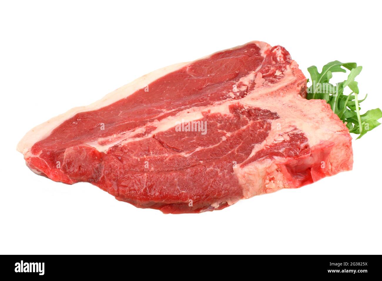 A fresh T-bone steak isolated against white. Stock Photo