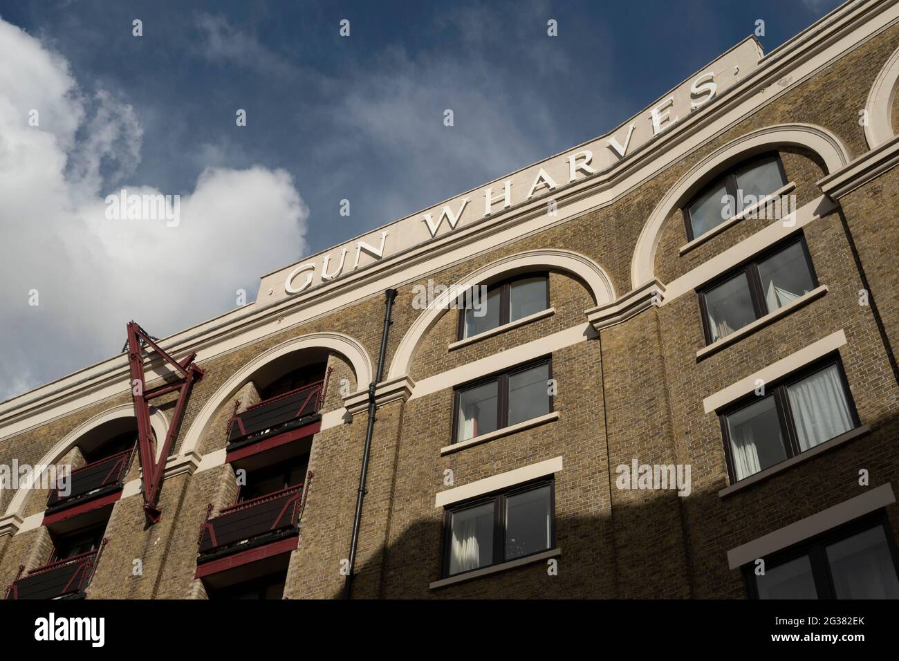 Gun Wharf in Wapping on 24th May 2021 in London, United Kingdom. Gun Wharves is an iconic Grade II Listed Victorian riverside warehouse building, which is restored to provide accommodation in a historical environment. Stock Photo