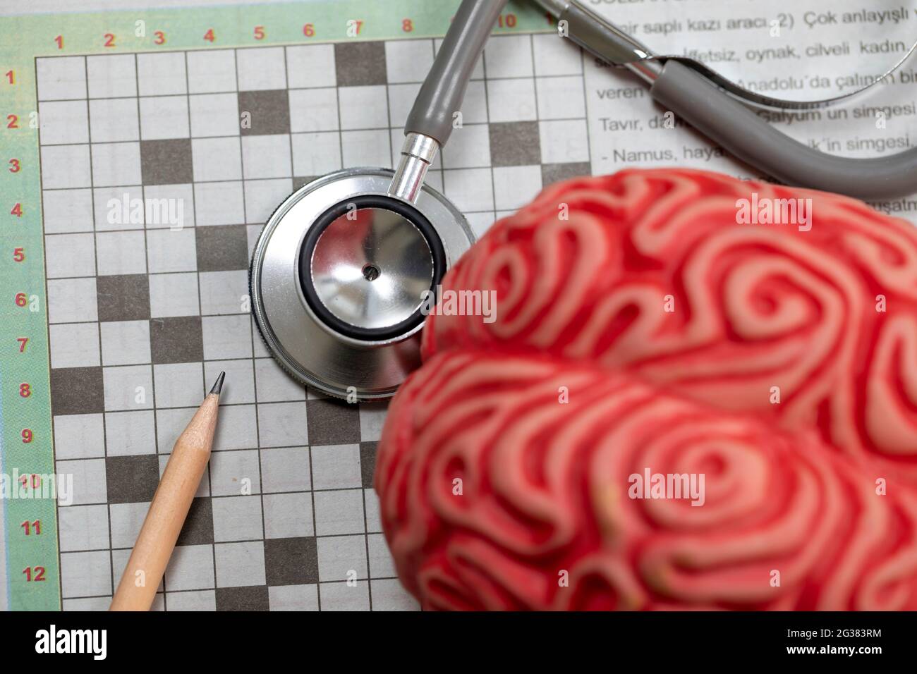 Alzheimer and brain training concept, Fit Brain, stethoscope and