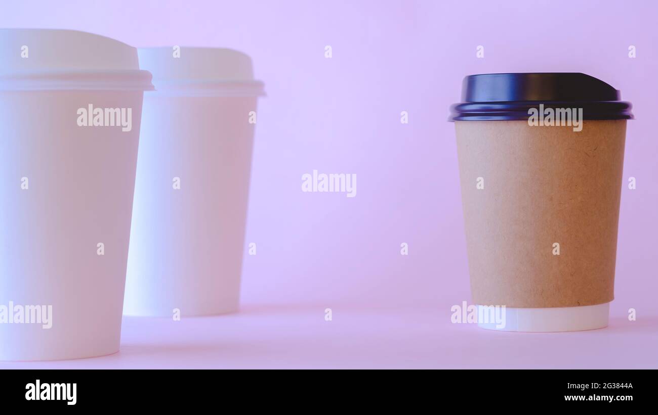 Recycle Paper Coffee Cup Mockup, on Pink Background, with White Paper