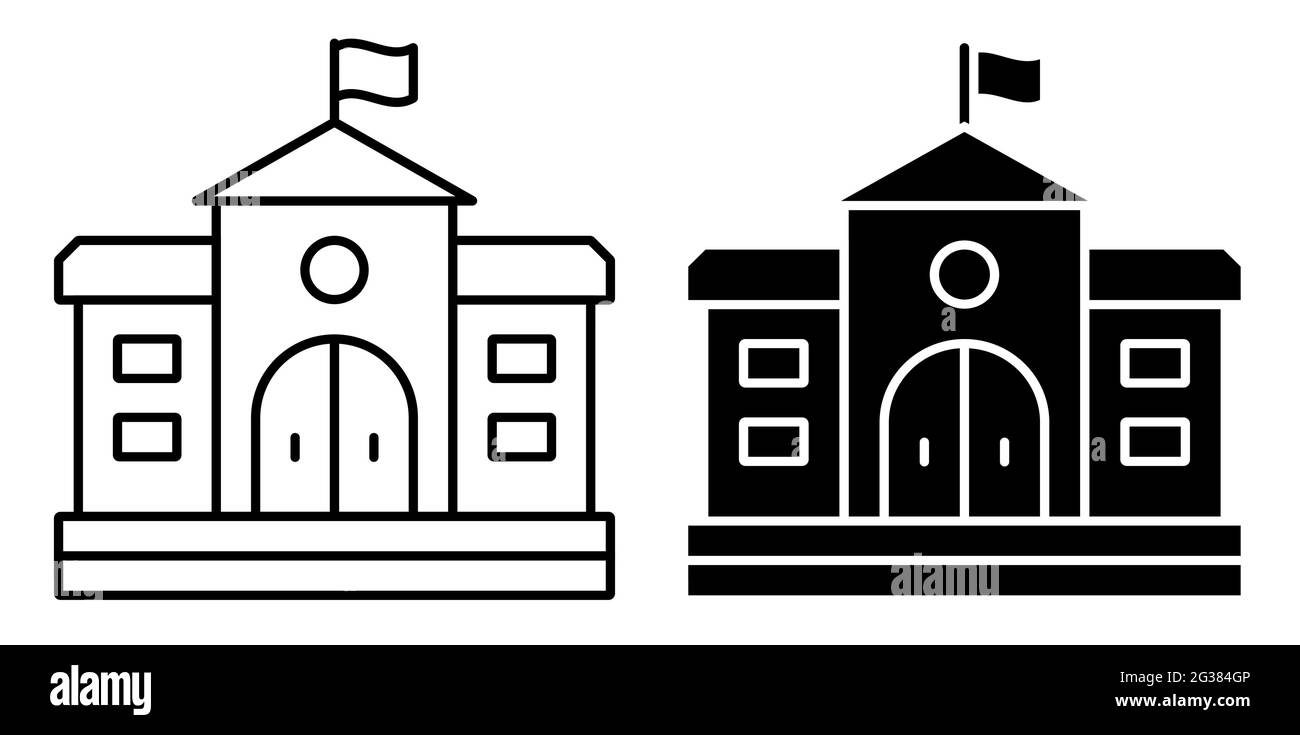 Facade of school house. Exterior of university building. Icon. Simple black and white vector Stock Vector