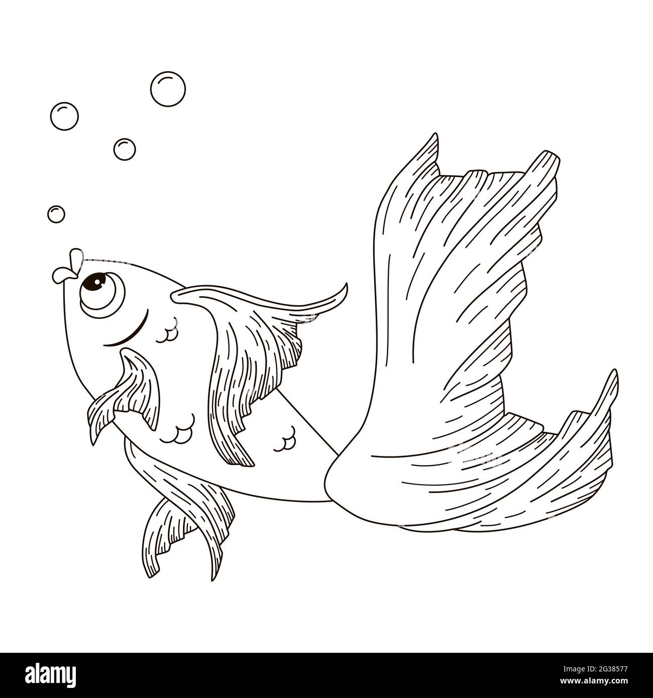 Hand drawn Goldfish for Coloring Book. Vector cartoon ink sketch for logo, emblem, coloring, stickers, print Stock Vector