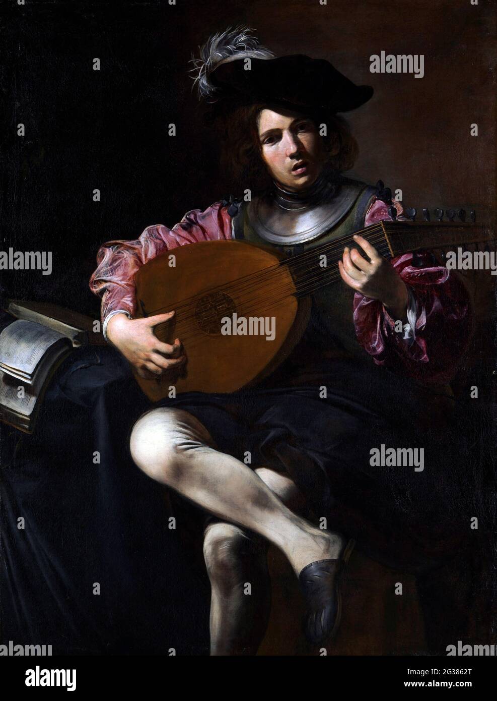 The Lute Player by Valentin de Boulogne (c..1591-1632), oil on canvas, c. 1625-26 Stock Photo