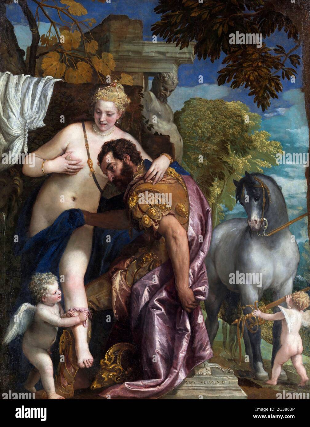 Mars and Venus United by Love by Paolo Veronese (1528–1588), oil on canvas, 1570s Stock Photo