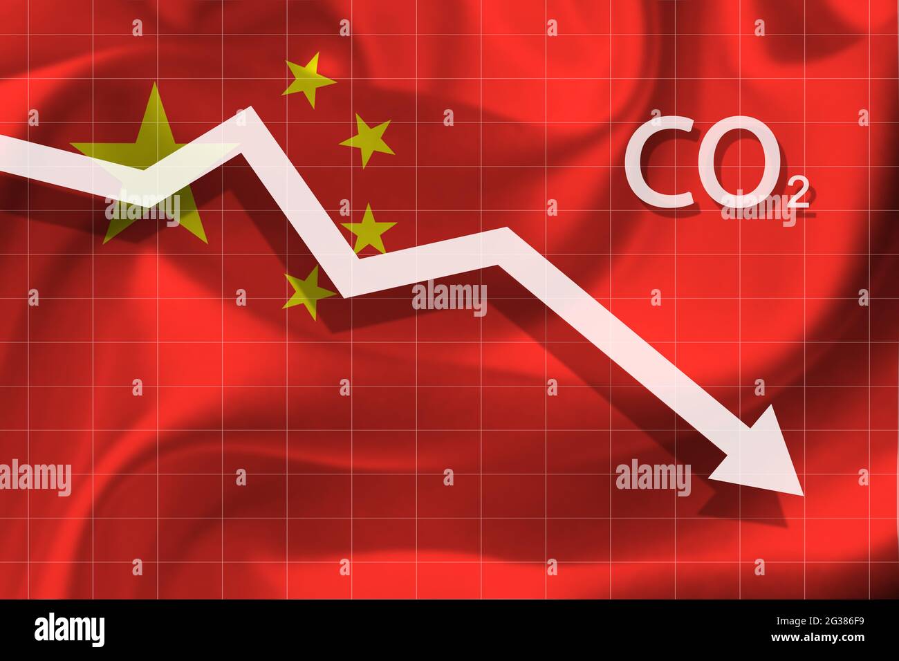 Graph of decline level of air pollution with carbon dioxide  in China.  Ecological concept. Stock Photo