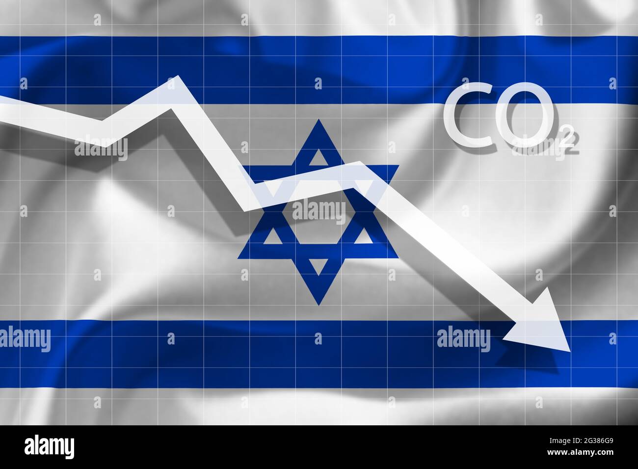 Graph of decline level of air pollution with carbon dioxide  in Israel.  Ecological concept. Stock Photo