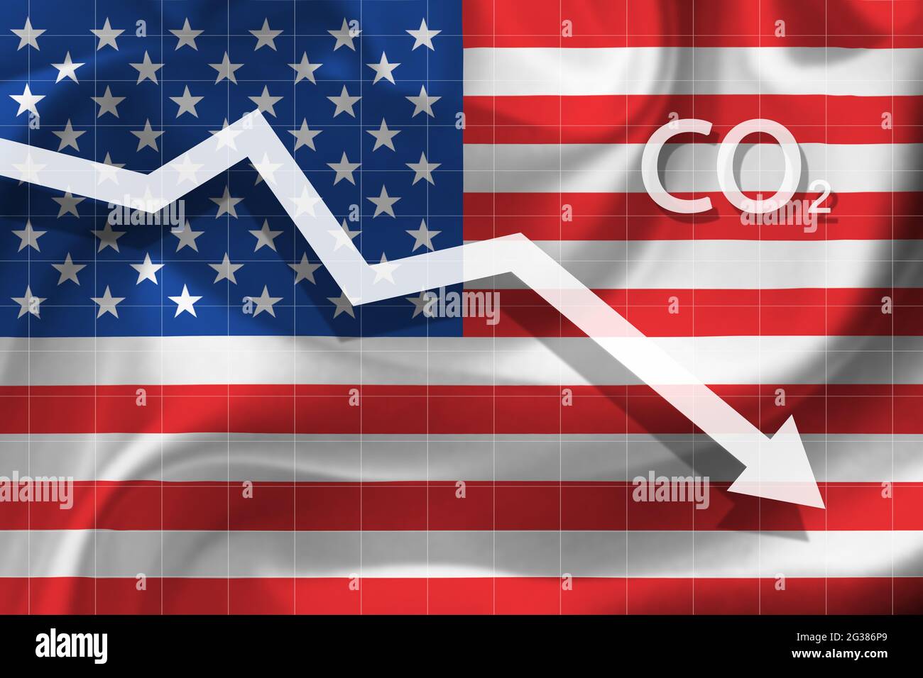Graph of decline level of air pollution with carbon dioxide  in United States of America. Ecological concept. Stock Photo