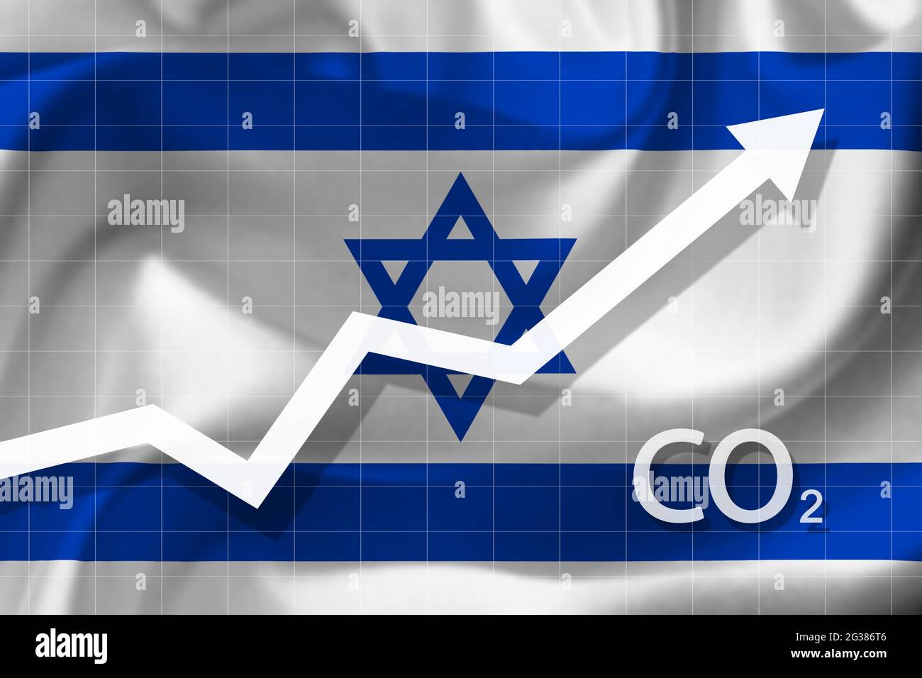 Graph of rising carbon dioxide level in Israel. Air pollution concept. Ecological catastrophe. Stock Photo