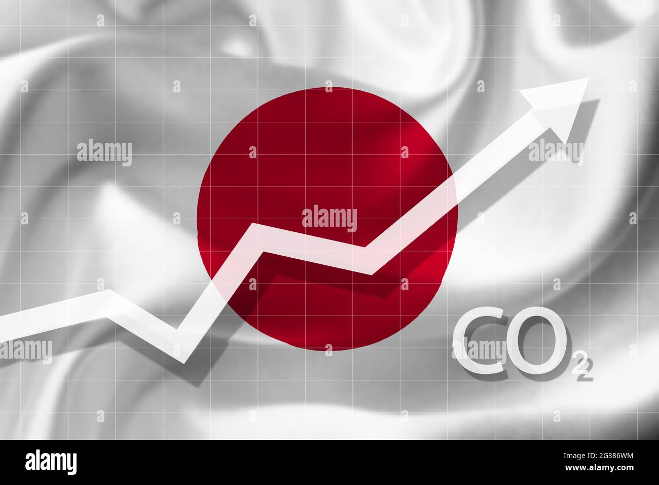 Graph of rising carbon dioxide level in Japan. Air pollution concept. Ecological catastrophe. Stock Photo