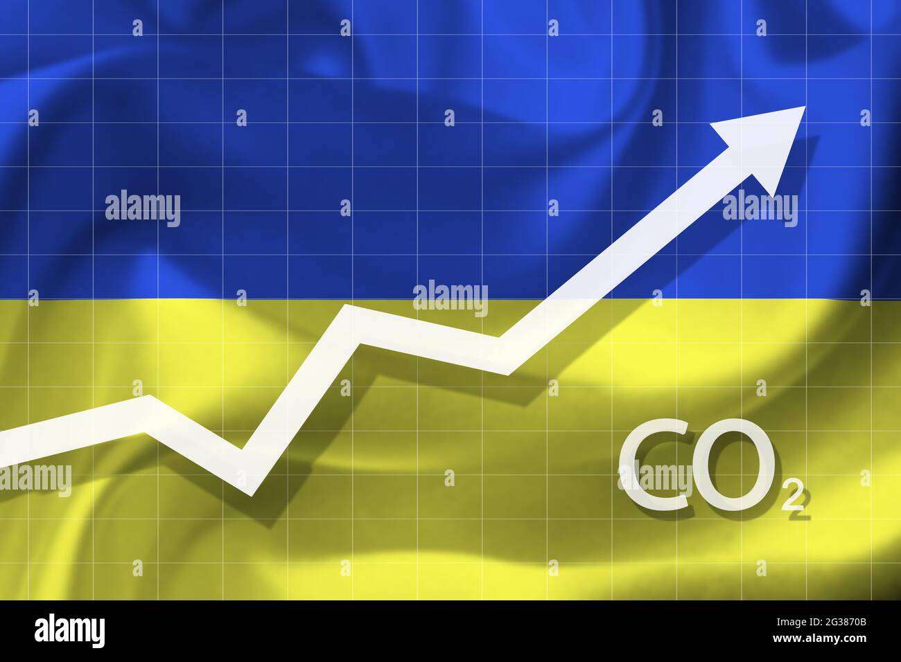 Graph of rising carbon dioxide level in Ukraine. Air pollution concept. Ecological catastrophe. Stock Photo