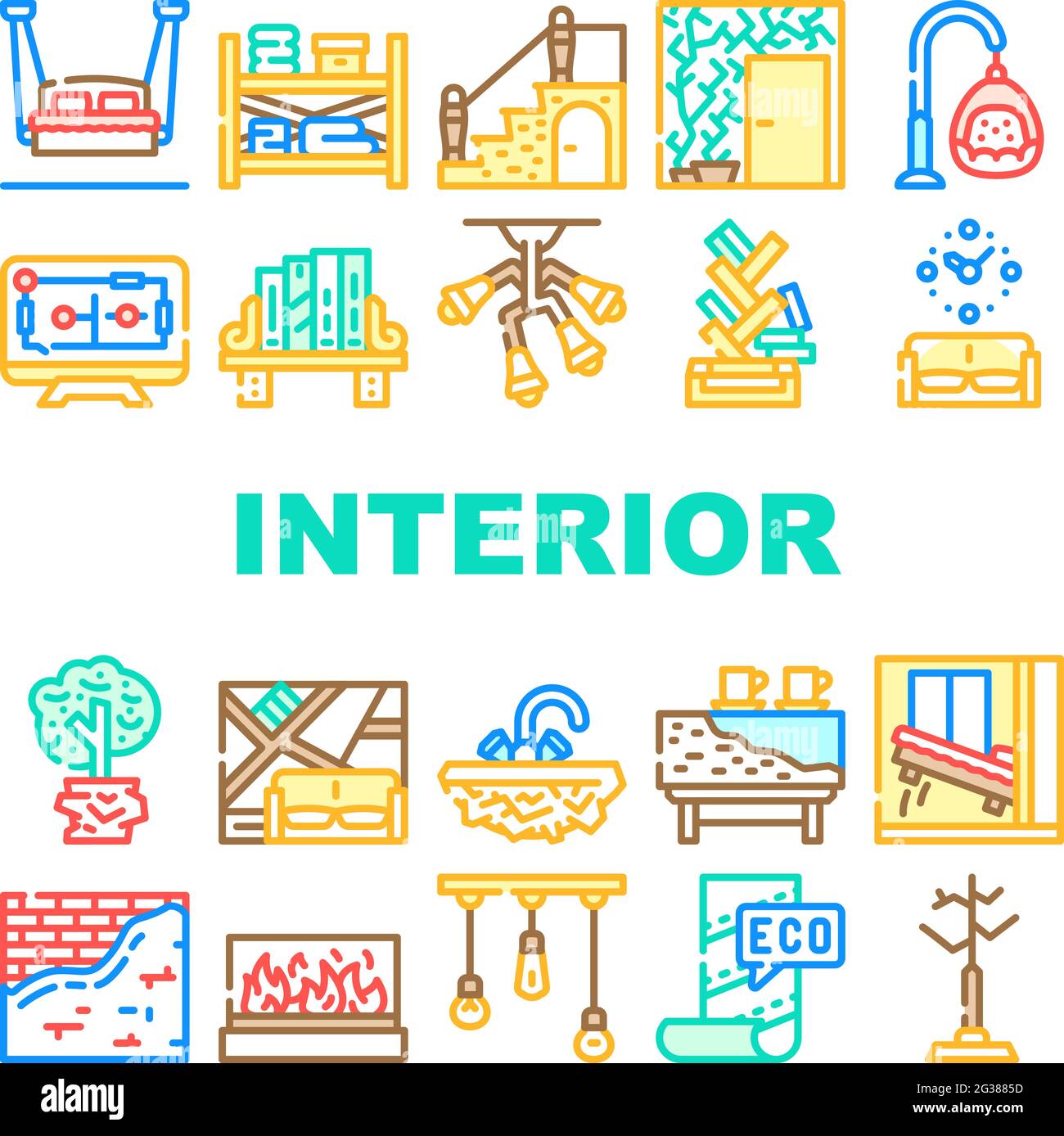 Interior Style Design Collection Icons Set Vector Stock Vector Image ...