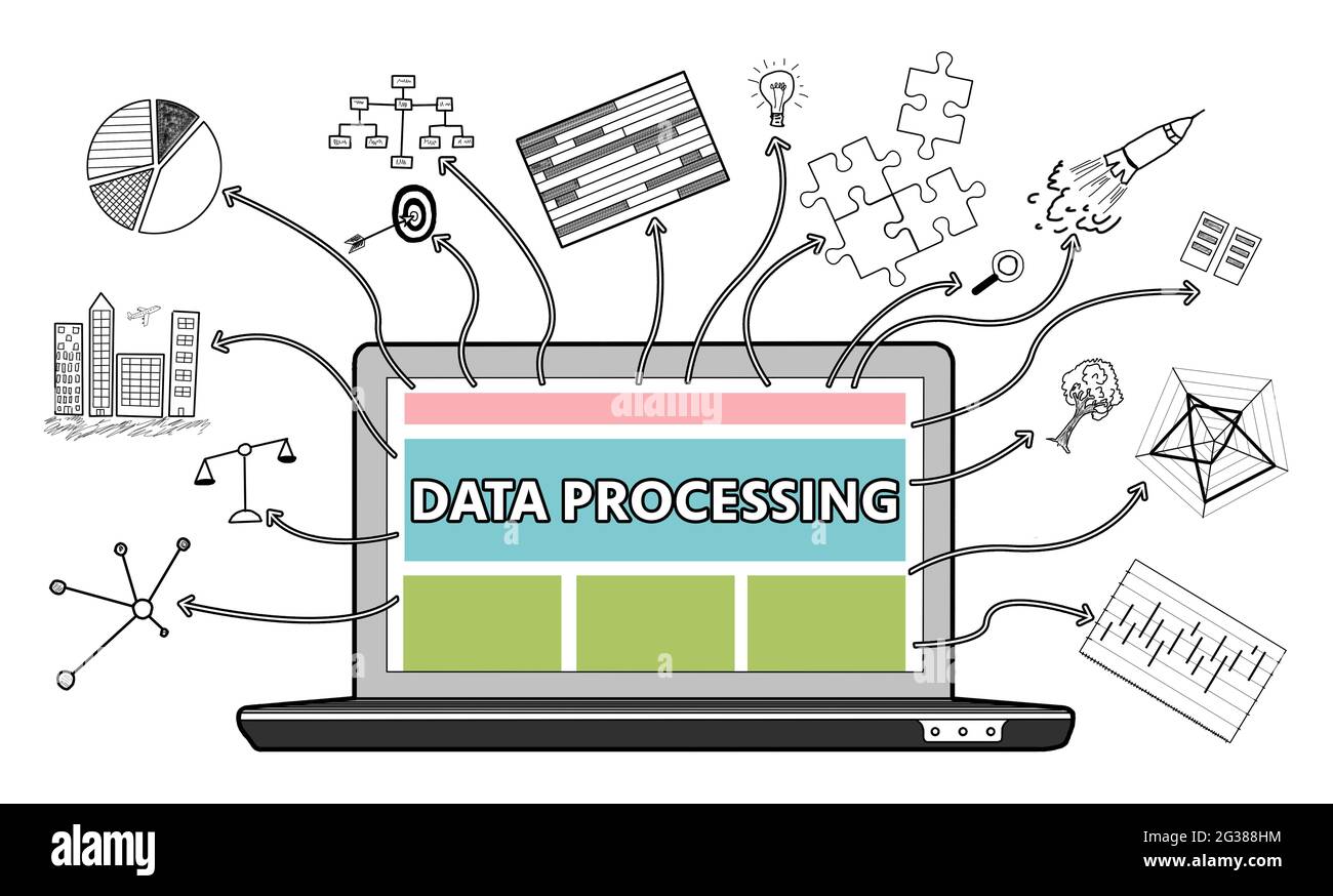 Data processing concept drawn on a white background Stock Photo - Alamy