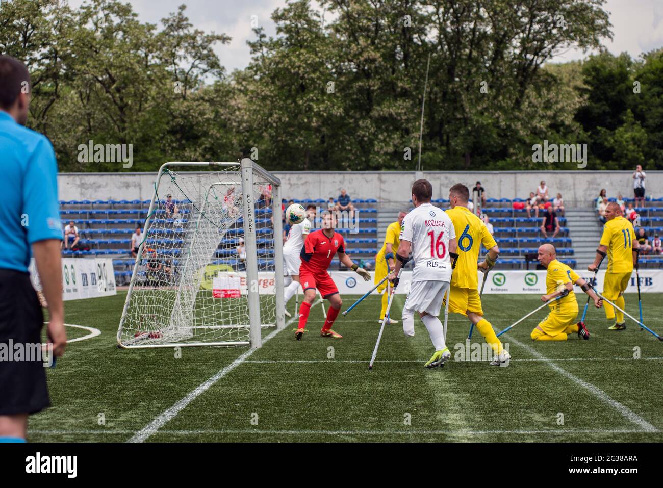 Polish player Jakub Kozuch is seen in action during the Amp Futbol Cup 2021 between Poland and Ukraine in Warsaw June 12-13th. (Final scores, Poland 7:0 Ukraine) Stock Photo